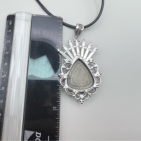 New Apache Pyrite Silver Overlay Pendant Necklace w Cord - Picture 4 of 5